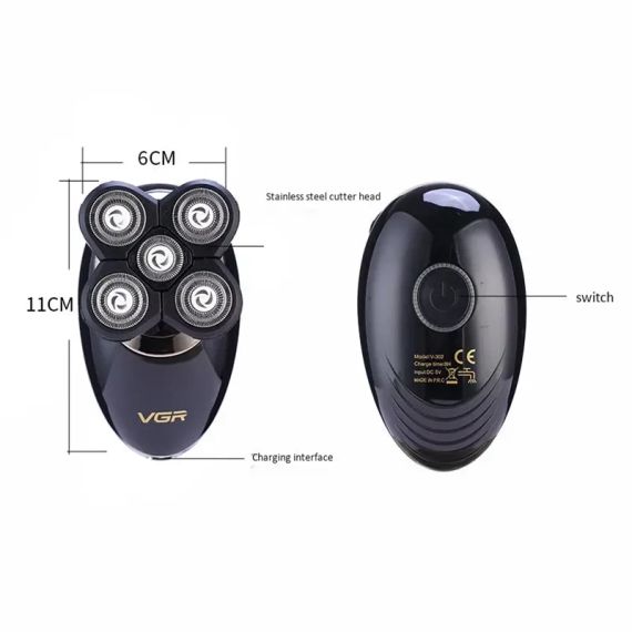 Электробритва V-302 для мужчин роторная для влажного и сухого бритья с плавающими головками и триммером 4в1 | Зображення 4