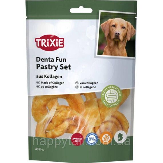 Ласощі для собак Trixie Denta Fun Pastry Set з куркою та колагеном 100 г — жувальний набір без глютену