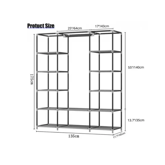 Складана тканинна шафа Storage Wardrobe, зручна шафа для зберігання речей, на 3 секції 12 полиць і рейка для вішалок | Зображення 6