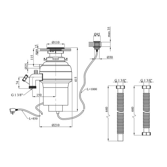 Подрібнювач харчових відходів Kroner KRP Kaiman WHI - 550W | Зображення 1