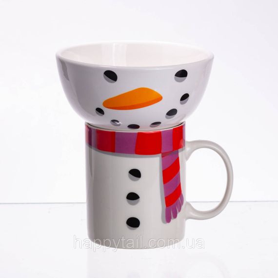 Набір порцелянова чашка з піалою Snowman 350 (мл) чашка на подарунок новорічна для чаю та кави CR-1-49 | Зображення 1
