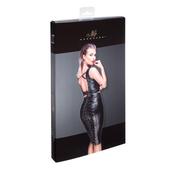 (SALE) Юбка-карандаш со шнуровкой Noir Handmade F152 Powerwetlook pencil skirt, L, с мокрым эффектом sexstyle | Зображення 4