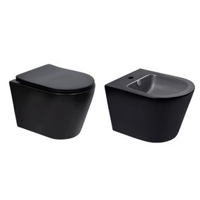 Комплект Qtap Scorpio Matt Black 2 в 1: унитаз подвесной Ultra Quiet QT14332380AMB + биде подвесное QT1455053FMB
