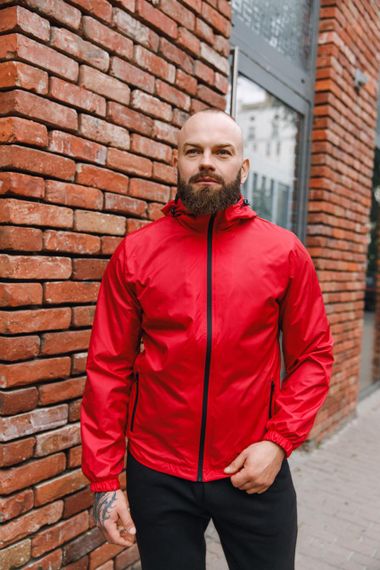 Мужская ветровка на молнии с капюшоном подкладка сетка цвет красный, размер L  BD0024 | Зображення 1