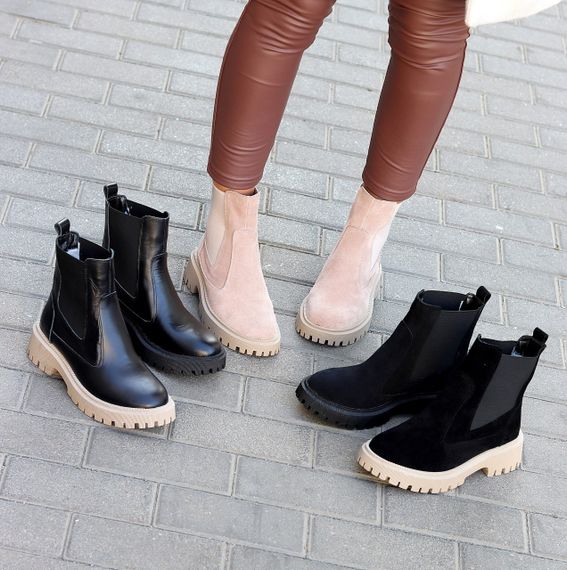 Стильні чорні шкіряні зимові чолсі черевики низький хід | Зображення 9