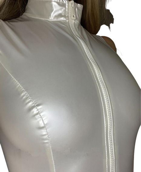 Лакований комбідрес білий “Зухвала Стелла” L, блискавка на все тіло sexstyle | Зображення 4