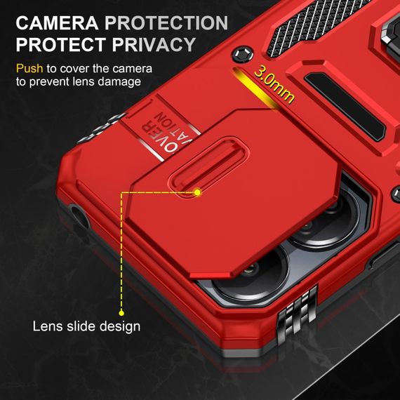 Ударостійкий чохол Camshield Army Ring для Xiaomi Redmi 13C / Poco C65 Червоний / Red | Зображення 4
