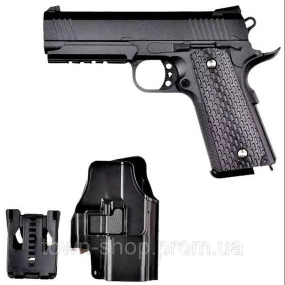 Детский пистолет на пульках "Colt 1911 Rail" Galaxy G25+ металл черный с кобурой | Зображення 2