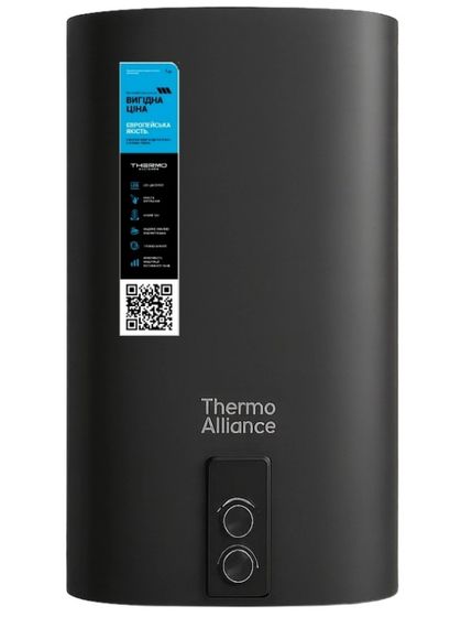 Водонагреватель электрический Thermo Alliance, 2,0 кВт, "сухой" ТЭН, 50 л плоский, вертикальный, прямоугольный, черный (DT50V20GPDD2B)