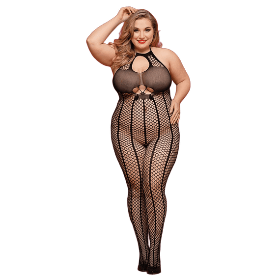 Бодистокинг-халтер JSY «Сети Арии» Черный Plus Size (XL/2XL/3XL) | Зображення 1