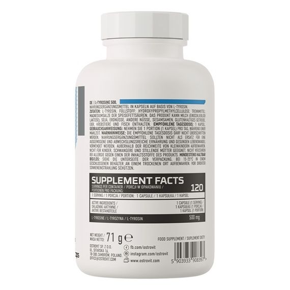 Тирозин для спорта OstroVit Tyrosine 500 mg 120 Caps | Зображення 1