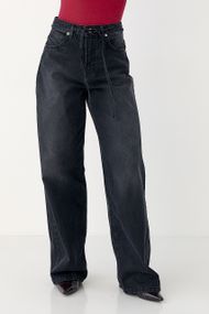 Однотонні чорні джинси  Palazzo із зав'язками на поясі - чорний цвет, 36р (є розміри)