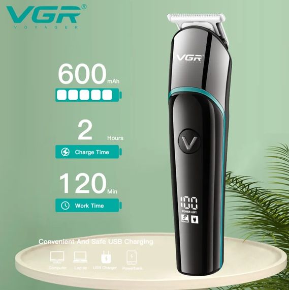 Триммер VGR V-291 BLUE з 4 насадками та LED-дисплеєм (45687-V-291_311) | Зображення 3