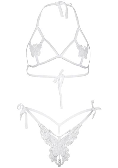 Комплект із відкритою чашкою Leg Avenue Open cup bra and pearl panty Білий One Size | Зображення 5