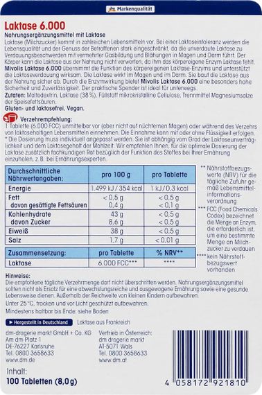 Mivolis Laktase 6.000 – для полегшення перетравлення лактози, 100 таблеток | Зображення 3