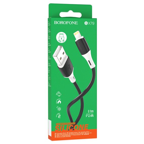 Кабель Borofone BX79, USB-Lighting, 2.4A, довжина 1м, Black, BOX | Зображення 1