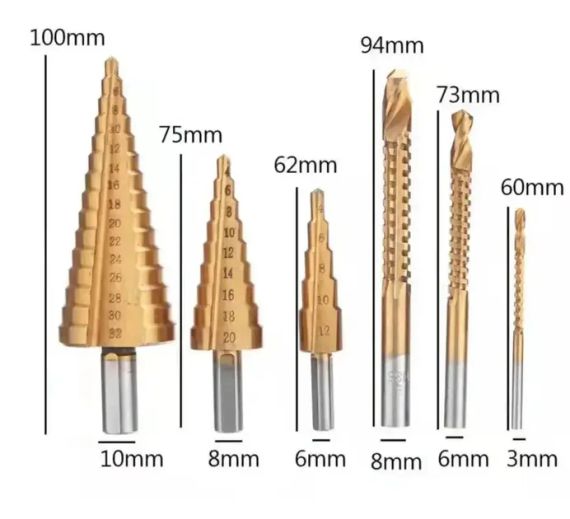 Набір східчастих свердлів з титановим покриттям 6 штук у кейсі | Зображення 1