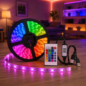 Гнучка світлодіодна стрічка RGB USB 10м / Стрічка з пультом для підсвічування телевізора, монітора, меблів / LED стрічка від павербанку