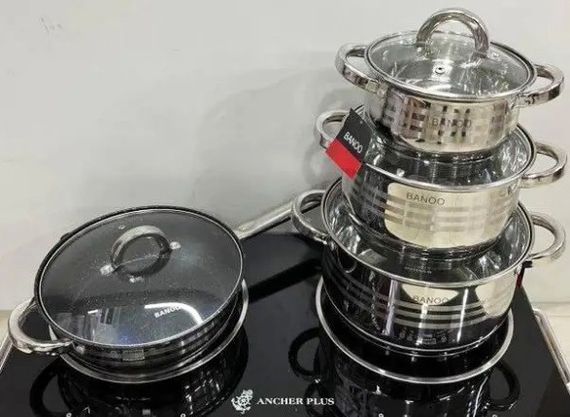 Набор кастрюль с крышками и сковородой BANOO BN-5004 набор кухонный 8 предметов посуда для кухни | Зображення 1
