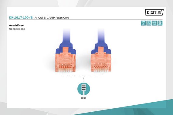 Патч-корд Digitus  CAT 6 UTP, 10м, AWG 26/7, Cu, LSZH, синього кольору (DK-1617-100/B) | Зображення 3