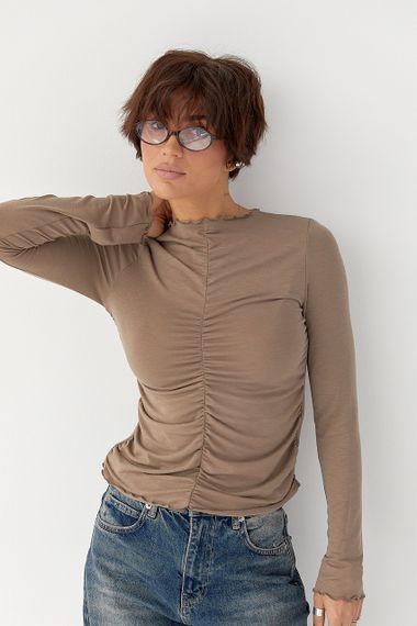 Жіночий лонгслів із хвилеподібною окантовкою - кавовий цвет, S (є розміри)