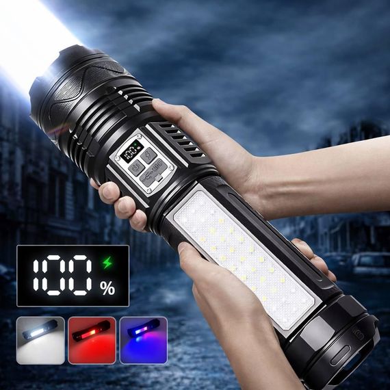 Потужний тактичний ліхтар 15000mAh з LED дисплеєм, COB підсвіткою та Power Bank, USB-C | Зображення 1