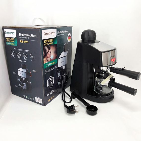 Кофемашина Rainberg RB-8111 кофеварка рожковая с капучинатором 2200W Espresso, HF-809 маленькая кофемашина | Зображення 4