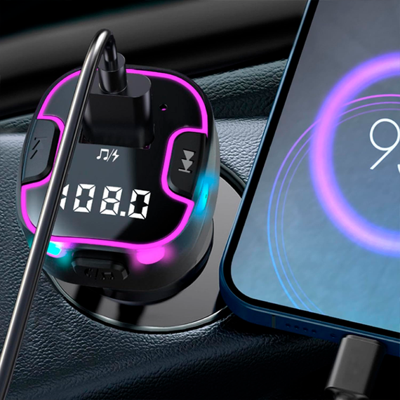 Автомобильный FM ФМ модулятор Terra С49, Bluetooth 5.0, трансмиттер, вольтметр, USB 3.1А, Type C | Зображення 6