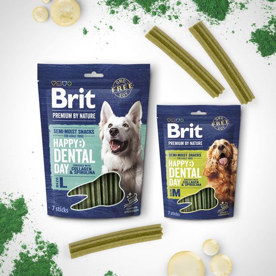 Ласощі Brit Premium Dental Snacks M для cобак середніх порід з колагеном і спіруліною 180 г | Зображення 1