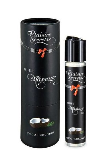 Масажна олія Plaisirs Secrets (59 мл) з афродизіаками, їстівна, подарункова упаковка, Coconut