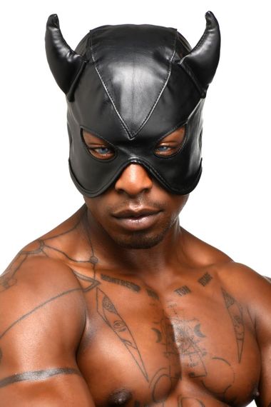 Маска з рогами Master Series: Dungeon Demon Bondage Mask with Horns, чорна Sex Aura | Зображення 9