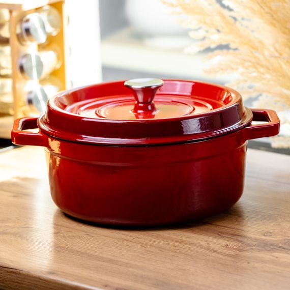 Кокотниця чавунна емальована 5,5 л, червоний Yiwu HP-FLG-5 RED | Зображення 1