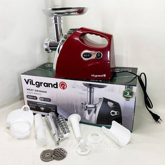 М'ясорубка з насадками для нарізання овочів ViLgrand V203-BRMG 2000 Вт, Електром'ясорубка 5 насадок SC-52 | Зображення 8