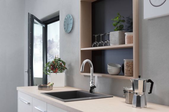 Мийка кухонна HansgroheS51, граніт, квадрат, без крила, 560х510х190мм, чаша - 1, накладна, S510-F450, сірий бетон (43312380) | Зображення 3