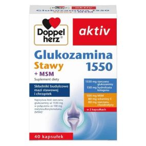 Doppelherz Глюкозамин 1550 + MSM, Коллаген, Хондроитин – Комплекс для здоровья суставов, хрящей, связок, 40 шт