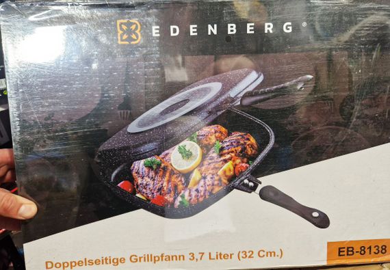 Сковорода гриль з антипригарним покриттям Edenberg EB-8138 двостороння 32х25 см для стейків. | Зображення 5