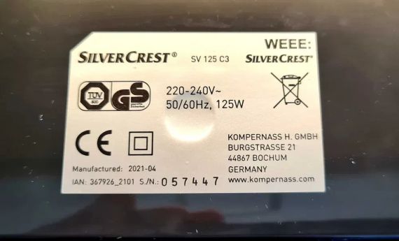 Вакууматор Silver Crest SV125C3 потужність 125 Ват | Зображення 3