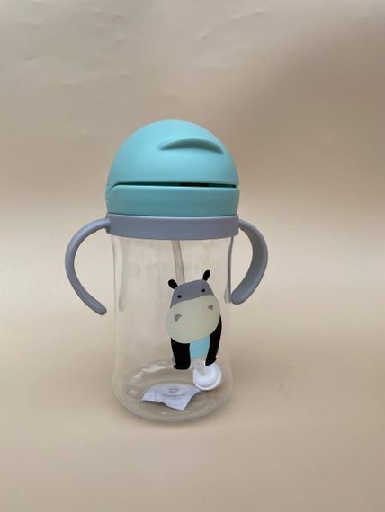 Поїльник непроливайка з трубочкою і грузиком бегемот зелений 350мл | Зображення 1