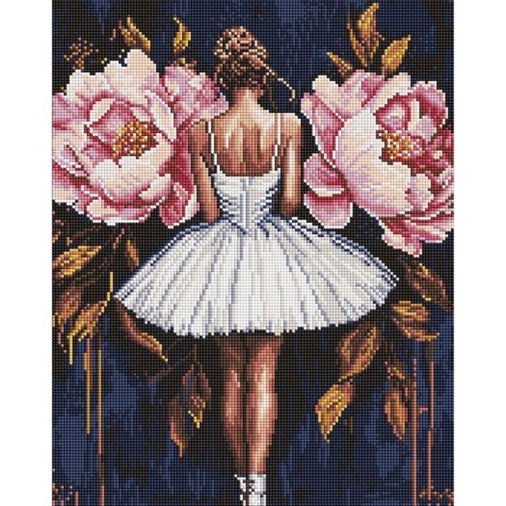 Алмазна мозаїка "Балерина з рожевими півоніями" ©art_selena_ua AMO8346, 40х50 см