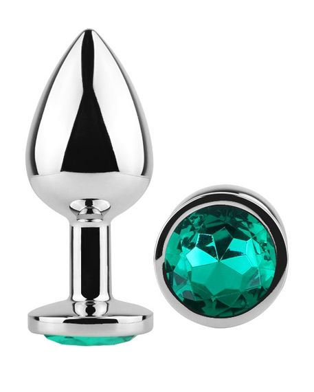 Анальна пробка з кристалом EGZO - Silver Round Plug Marine size M Sex Aura | Зображення 1