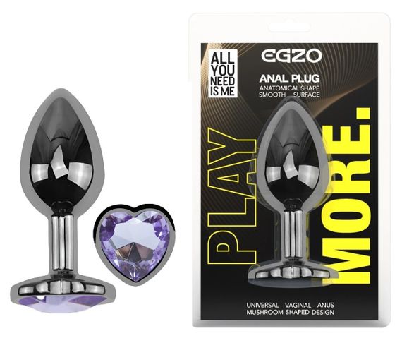 Анальна пробка EGZO Dark Silver Heart Plug з фіолетовим аметистом, розмір S Sex Aura