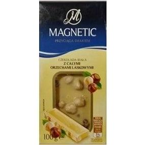 Шоколад білий Magnetic з цілими лісовими горіхами (фундук), 100 г, Польща