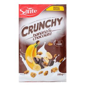 Сухие завтраки кранчи цельнозерновые шоколадно- банановые Sante Crunchy, 350г, мюсли, сухие завтраки