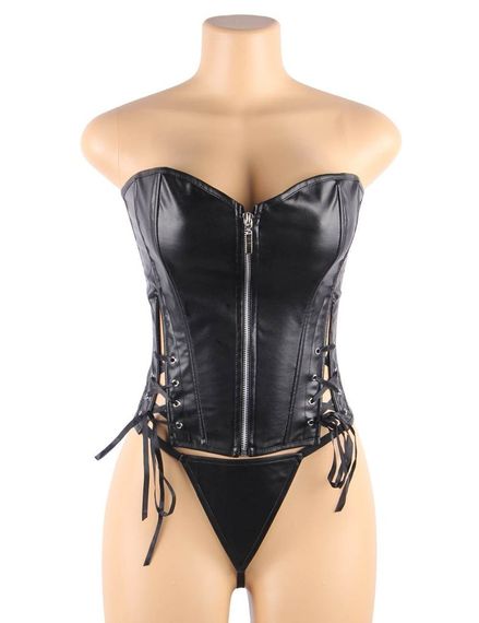 Корсет зі спідницею Star Night Sexy Leather та трусиками в комплекті, чорний, S | Зображення 4