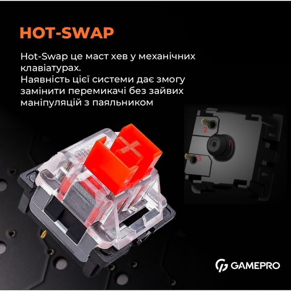 Клавіатура GamePro MK130R Hot-Swap Red Swich RGB USB UA Black (MK130R) | Зображення 6