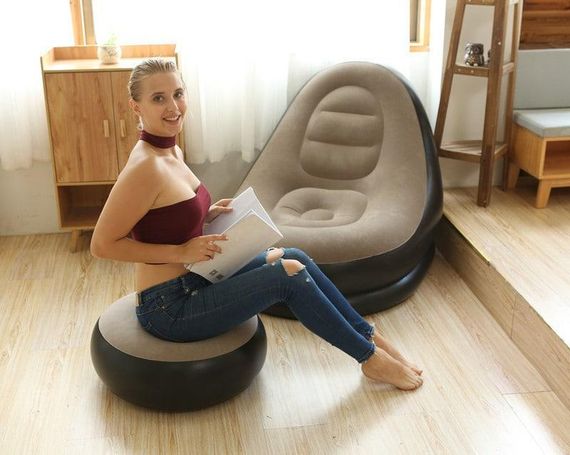 Надувное садовое кресло с пуфиком Air Sofa Comfort zd-33223, велюр, 76*130 см | Зображення 5