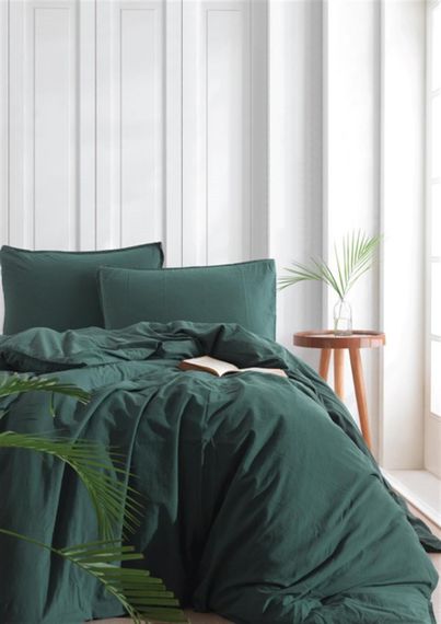 Постільна білизна Limasso Stonewashed Ranforse 200 х 220 см Dark Green