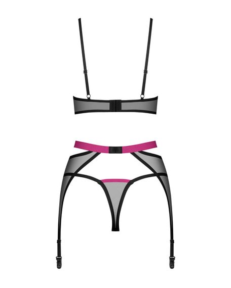 Комплект Obsessive Novenes 3-pcs set, M/L, прозрачный лиф на косточках, стринги, пояс | Зображення 4