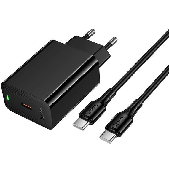 СЗУ Hoco CS93A Leader PD20W (1USB-C) + кабель Type-C to Type-C Black | Зображення 2