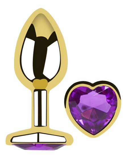 Анальна пробка з кристалом EGZO - Gold Heart Plug Purple size M Sex Aura | Зображення 1